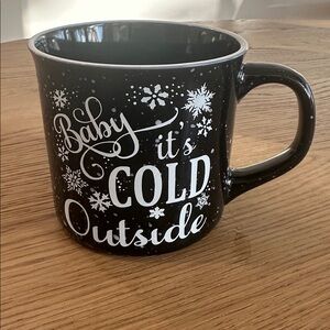 Baby it’s Cold Outside Black Mug with White Snowflake Design